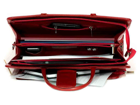 Bürotasche Damen Leder rot mit Laptopfach 15,6