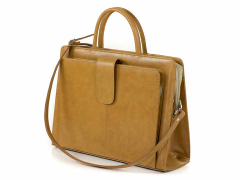 Bürotasche Damen Leder camel mit Laptopfach 15,6