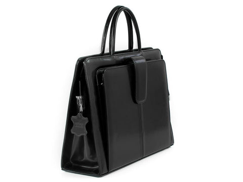 Bürotasche Damen Leder schwarz mit Laptopfach 15,6