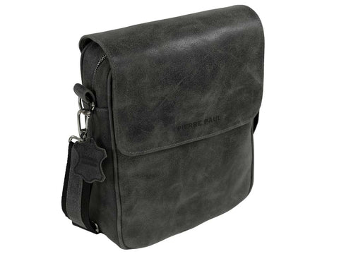 Leder Umhängetasche Herren Cross Body Bag Schwarz Grau PRIOLO | PIERRE PAUL