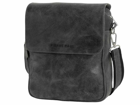 Leder Umhängetasche Herren Cross Body Schwarz Grau PRIOLO | PIERRE PAUL