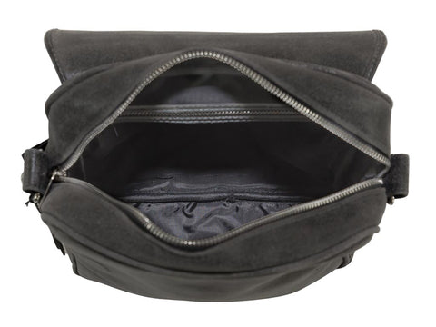 Leder Umhängetasche Herren Cross Body Bag Schwarz Grau PRIOLO | PIERRE PAUL